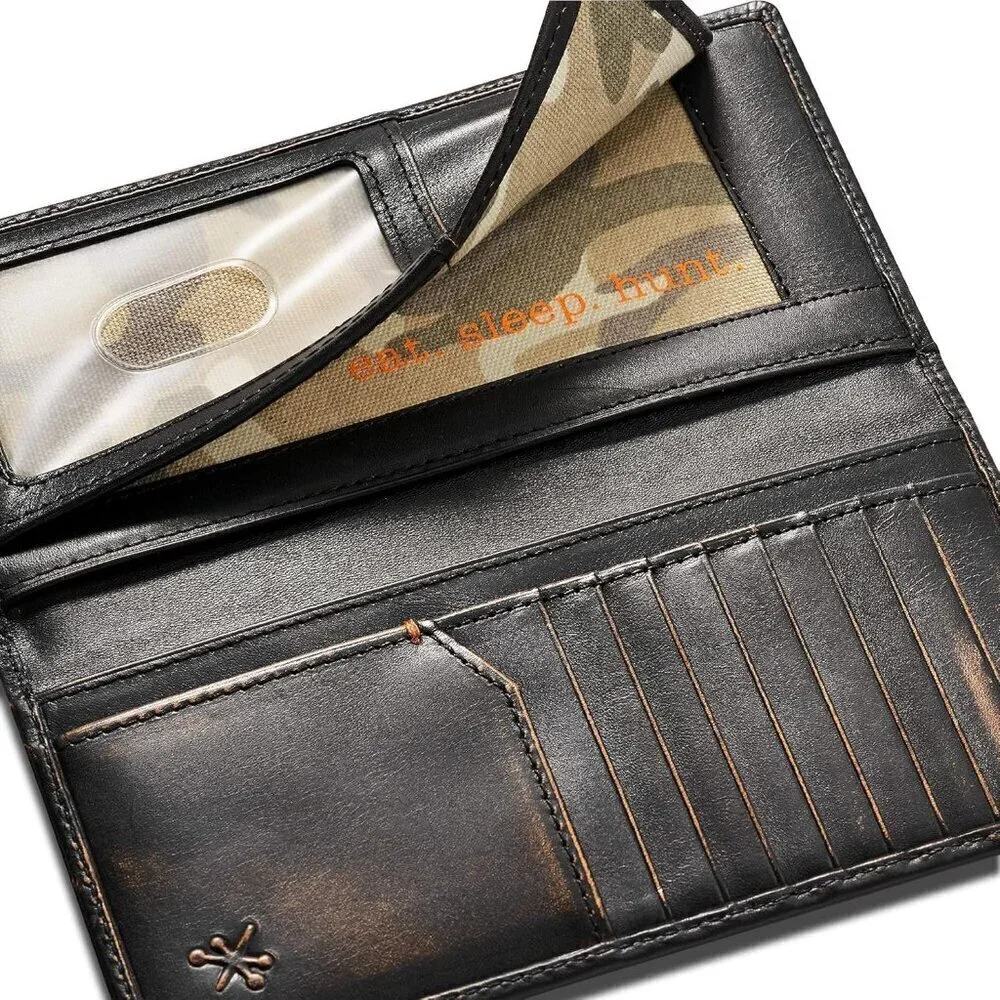 🆕Men Black Co. DEER Long Wallet Full Grain Leather Long Bifold Hunter Wallet